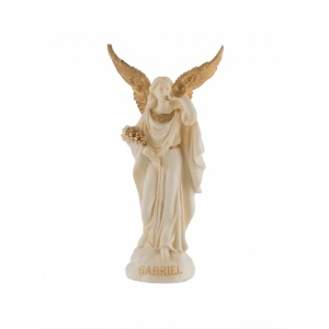 Mini statueta Arhanghelul Gabriel, finisaj alb marmura si auriu, 10 cm