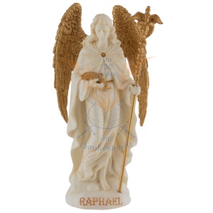 Mini statueta Arhanghelul Rafael, finisaj alb marmura si auriu, 10 cm - Img 2