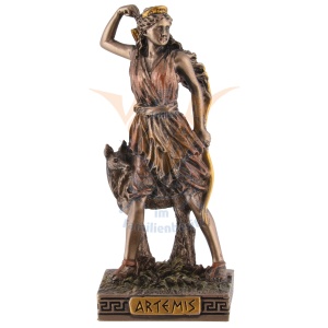 Mini statueta rasina cu finisaj bronz, mitologia greaca, zeita vanatorii Artemis