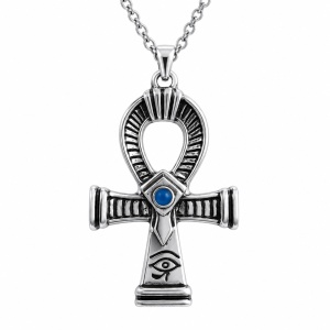 Pandantiv Ankh cu Ochiul lui Horus placat cu argint – talisman egiptean pentru protectie, 5 cm