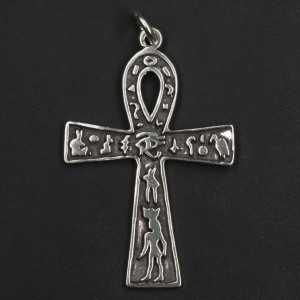 Pandantiv argint Ankh egiptean cu hieroglife 5.8cm - Img 2
