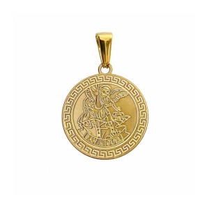 Pandantiv Arhanghelul Mihail Auriu din Otel Inoxidabil 304 – Talisman Protectie, 20 mm