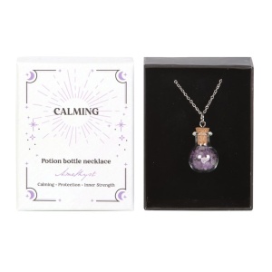 Pandantiv cu cristale de ametist in sticluta, talisman pentru armonie, Amethyst Crystal Potion