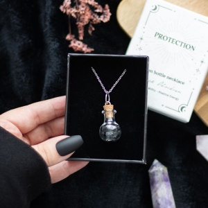 Pandantiv cu cristale de obsidian in sticluta, talisman pentru protectie, Obsidian Crystal Potion - Img 7