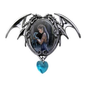 Pandantiv cu dragoni de metal si cristal inima albastru Enchanted Cameos - Dragonul de Apa, 6.1 cm - Img 1