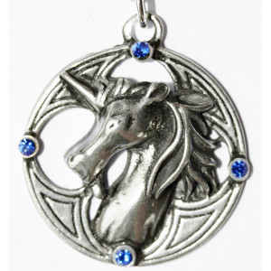 Pandantiv cu lantisor Celtic Sorcery - Unicorn, placat cu argint, 3.3 cm