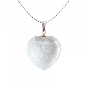 Pandantiv cu lantisor Inima de Cristal de Stanca (Quartz Transparent), talisman pentru Vindecare