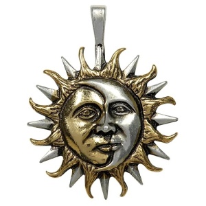 Pandantiv cu lantisor placat cu aur si argint, soare si luna, Albion Magic - Eclipsa 4.2 cm