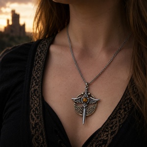 Pandantiv cu lantisor Sabia Arhanghelului Mihail, talisman pentru protectie si intelepciune, 4.3 cm - Img 2