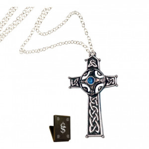Pandantiv cu lantisor si piatra albastra in cutiuta cadou, Celtic Sorcery - Crucea lui Ambrosius - Img 3