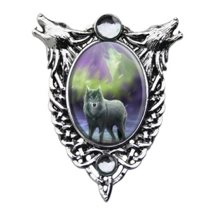 Pandantiv cu lupi si cristal alb, Enchanted Cameos - Aura Lupului, 6.1 cm