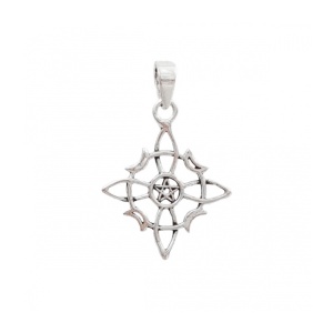 Pandantiv din argint Nodul Vrajitoarelor cu Semiluna si Pentagrama, talisman pentru protectie, 2 cm