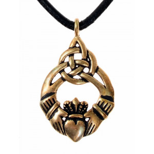 Pandantiv din bronz Claddagh cu nod celtic