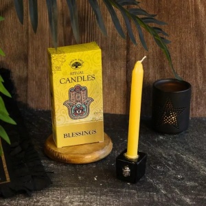 Set 10 lumanari galbene Green Tree pentru ritualuri de incredere, ceara naturala, 13.5x1.5 cm - Img 3