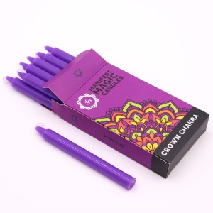 Set 12 lumanari violet pentru ritualuri de intelepciune, 12x1.2 cm