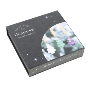 Set 3 decoratiuni in forma de brad de Craciun din cristale - quartz transparent, ametist, aventurin - Img 3