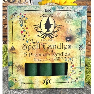 Set 5 lumanari verzi pentru ritualuri de bani, vindecare si abundenta, 13 x 2.5 cm, 7 ore