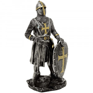 Statueta Cavaler Medieval Templier cu Topor 18 cm - Img 3