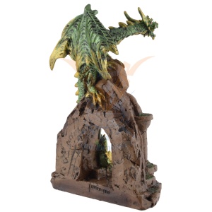 Statueta Dragon decorativ verde pe arcada antica, Hissing Dragon, 17 cm - Img 4