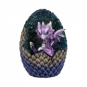 Statueta dragon in ou Casa din Cristale - albastru/violet 11 cm