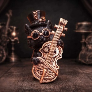 Statueta pisicuta Music Meowstro Cello – decor steampunk , 10 cm - Img 5