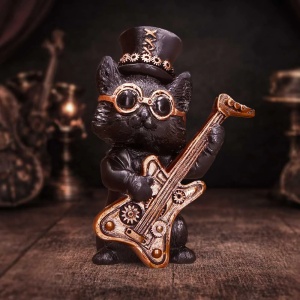 Statueta pisicuta Music Meowstro Guitar – decor steampunk , 10 cm - Img 5