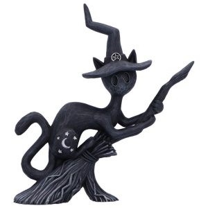 Statueta pisicuta neagra Bewitch - decor gotic cu pisici si vraji, 15 cm