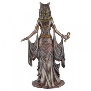 Statueta rasina si bronz, mitologia egipteana, zeita Bast 26 cm - Img 3