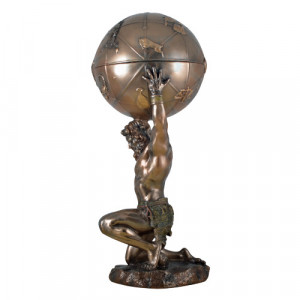 Statueta rasina si bronz, mitologia greaca, zeul Atlas si Globul Pamantesc 27cm - Img 3