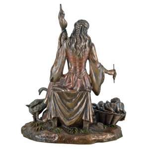 Statueta rasina si bronz, mitologia nordica, zeita Frigga 21cm - Img 3
