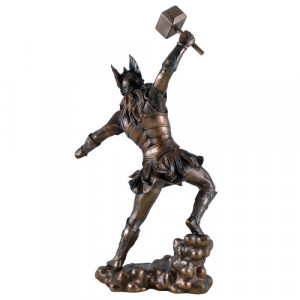 Statueta rasina si bronz, mitologia nordica, zeul Tunetului, Thor 32cm - Img 5
