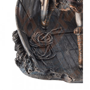 Statueta rasina si bronz Razboinic viking pe corabie 24cm - Img 2