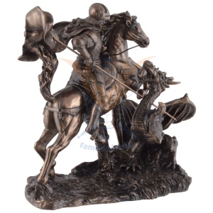 Statueta rasina si bronz, Sfantul Gheorghe si balaurul 20 cm - Img 6