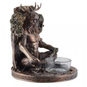 Suport rasina si bronz lumanare zeul celtic Cernunnos 13cm - Img 3