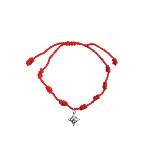 Bratara ajustabila din material textil rosu si charm 7 noduri cu Nodul Vrajitoarelor, talisman pentru protectie