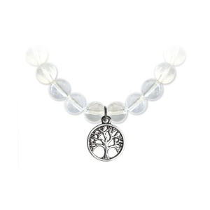 Bratara elastica din quartz transparent, cu charm Copacul Vietii, talisman pentru protectie si vindecare