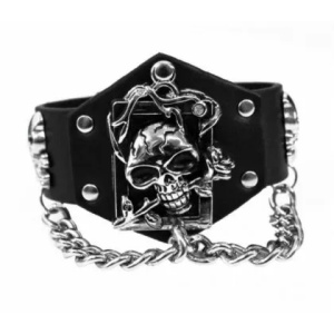 Bratara piele ecologica Skull and Roses 6cm x 23.5cm