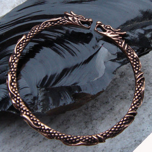 Bratara viking fixa, capete de dragoni - bronz circumferinta 17 cm - Img 1