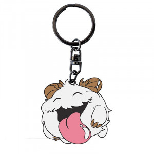 Breloc din aliaj metalic licenta League of Legends, model cu Poro, de culoare alb maro si roz si dimensiune de 5 cm.