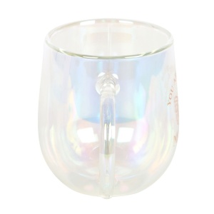 Cana din sticla iridiscenta cu pereti dubli "You are made of magic" 9.5cm - Img 3
