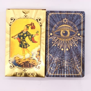 Carti de Tarot Ochiul Atotvazator cu brosura, 78 carti cu folie aurie si albastra - Img 3