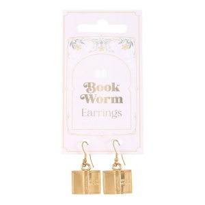 Cercei lungi aurii in forma de carte The Book Club - Book Worm 4.5 cm - Img 2
