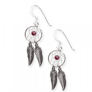 Cercei lungi din argint cu granat Dreamcatcher 2.2cm