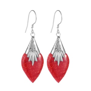 Cercei lungi din argint Filigran cu Coral 31x14 mm