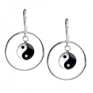 Cercei lungi din argint Yin Yang 2.2cm