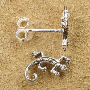 Cercei mici cu surub si tija, argint, Soparla Gecko 8mm