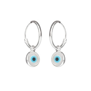 Cercei rotunzi din argint Ochiul Protector (Evil Eye) - alb 6mm