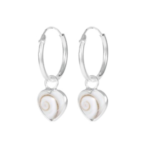 Cercei rotunzi tortite din argint si scoica in forma de inima Ochiul lui Shiva 12mm