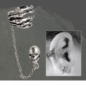 Cercel argint earcuff cu craniu Mana scheletica 0.9cm - Img 2
