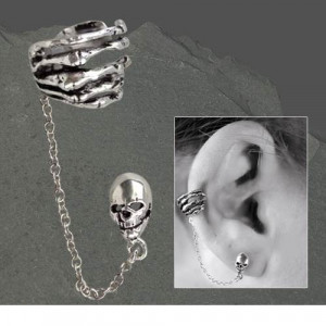 Cercel argint earcuff cu craniu Mana scheletica - Img 2